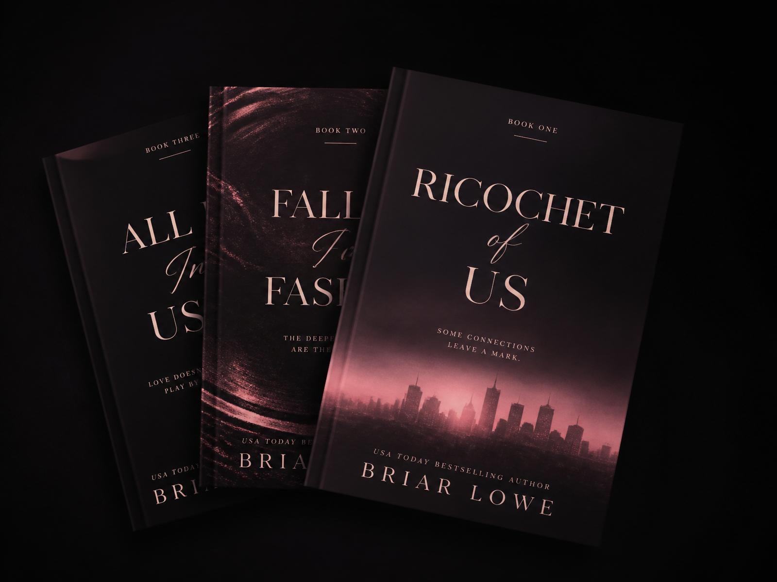 Three romance eBook cover mockups with moody, cinematic lighting